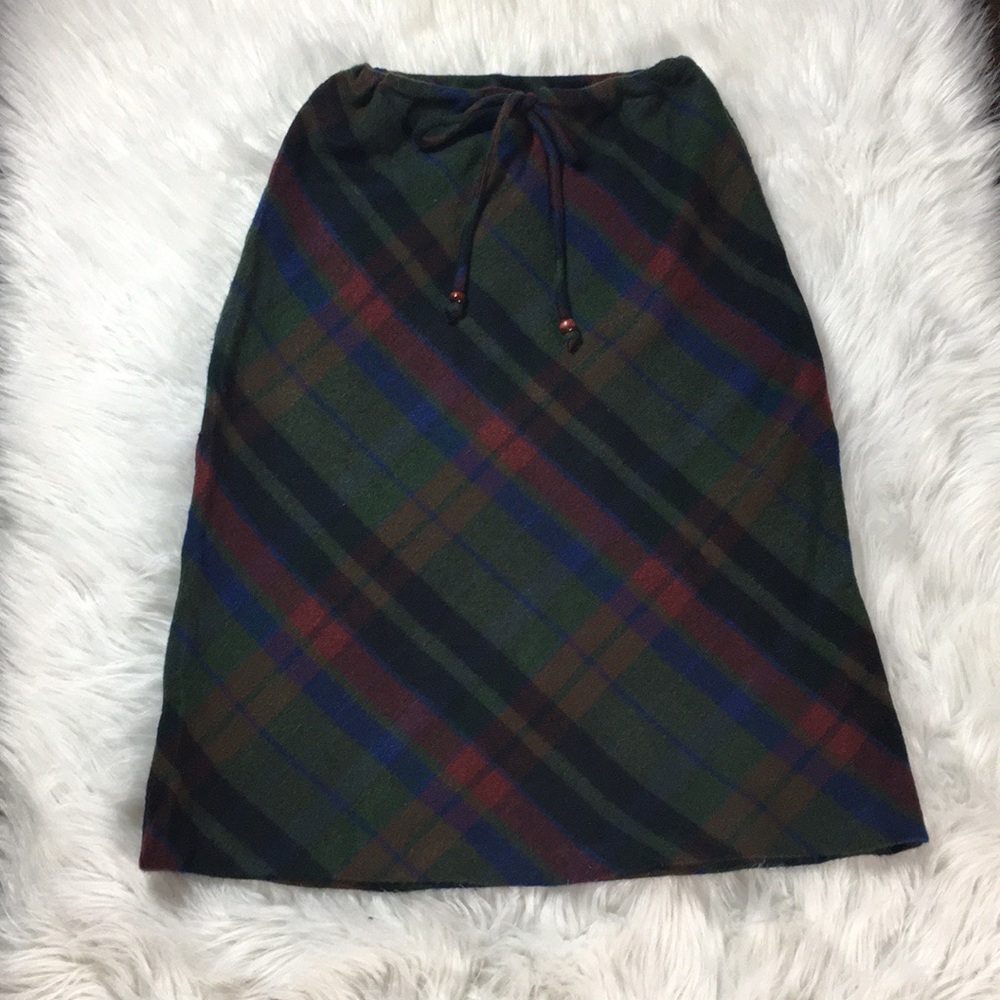 Vintage | Wool-Mix Plaid Midi Skirt